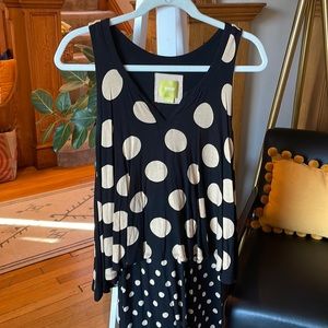 Maeve Anthropologie sleeveless black and tan polkadot dress, size XS fits like M